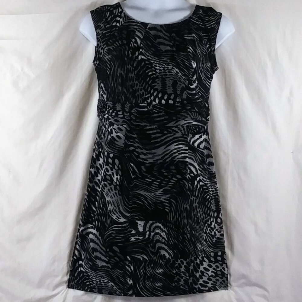 AB Studio Women's Black & Silver Sleeveless Artsy Animal Sheath Dress Size L